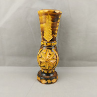 Vintage Hand Carved And Painted Wooden Vase For Home Décor 31cm #0647 - Vasen