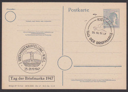 Kiel 12 Pfg. Ganzsache Mit Privatem Zudruck 3. Briefmarkenausstellung, SoSt. 26.10.47, Leuchtturm Mit Dv, Friedenstaube - Postal  Stationery