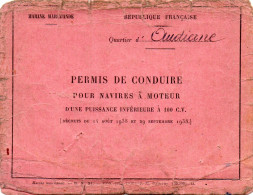 PERMIS DE CONDUIRE Pour Navires à Moteur -  Quartier D' Audierne  1959 - Moteur à Combustion Interne - Autres & Non Classés