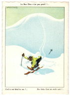 "God Is Not Kind To Me!" Signed Samivel Unused Vintage Art Postcard Skiing 1960 Publisher EFPE Chambery, France - Samivel