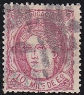 1870-ED. 105 GOB. PROVISIONAL. EFIGIE ALEGÓRICA DE ESPAÑA- 10 MILESIMAS ROSA-USADO PARRILLA CON NUMERO - Gebraucht