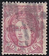 1870-ED. 105 GOB. PROVISIONAL. EFIGIE ALEGÓRICA DE ESPAÑA- 10 MILESIMAS ROSA-USADO PARRILLA CON NUMERO - Oblitérés