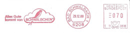 330  Hirondelle: Ema D'Allemagne, 1988 - Swallow Meter Stamp From Bad Schwalbach, Germany - Hirondelles