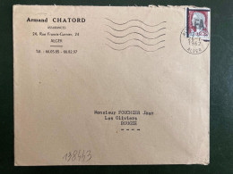 LETTRE ARMAND CHATORD ASSURANCES TP MARIANNE DE DECARIS 0,25 Surchargé EA OBL.MEC.26-7 1962 ALGER GARE ALGER - Lettres & Documents