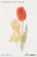 Carte JAPON - Série Peinture Estampe Enfant - Bébé & Tulipe - Baby & Tulip Flower - PAINTING JAPAN Highway Card - HW 01 - Peinture