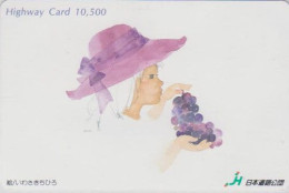 Carte Prépayée Japon - Série Peinture Estampe Enfant - Fillette & Raisin - Child & Fruit JAPAN Highway Card - HW 02 - Pittura