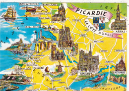 REGION PICARDIE. CARTE GEOGRAPHIQUE ILLUSTREE. " PICARDIE - COTE D' OPALE ". + TEXTE ANNEE 1988 - Picardie