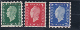 FRANCE - 1942 - MARIANNE DE DULAC - N° 701A à 701C TYPE 1 - 701D à 701F TYPE- 2 - 25 C VERT - 1 F ROSE-ROUGE - 2F50 BLEU - 1944-45 Maríanne De Dulac