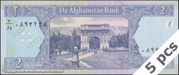 DWN - AFGHANISTAN P.65a - 2 Afghanis SH 1381 (2002) UNC Various Prefixes DEALERS LOT X 5 - Afghanistan