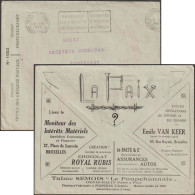 Belgique 1926. Enveloppe De Franchise Des Chèques Postaux. La Paix, Fils De Fer Barbelés, Quincaillerie. Tabac La Semois - Tabaco