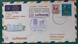 (ENV)(LUF39) 1968 Lettre LUFTHANSA Erstflug Flight Vol Johannesburg München Frankfurt Deutsche Nairobi - Lettres & Documents