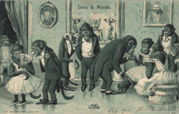 Fantaisies - Animaux Déguisés - Singes - Dans Le Monde - KF Edit. - Carte Postale Ancienne - Gekleidete Tiere