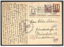 Guerre 39-45 / War 39-45 - Suisse - Carte De Zürich à München Du 31/5/43 + Cachet Censure Militaire Allemande - Lettres & Documents