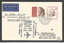 Aerophilatelie - Berlin - Luftpost - 1960 - Erstflug Sabena Bruxelles-New York Boeing 707 - Von Schiller, Schleiermacher - Autres & Non Classés