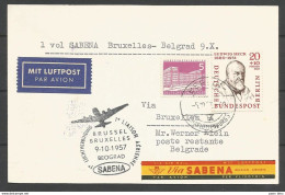 Aerophilatelie - Berlin - Luftpost - 1957 - Erstflug Sabena Bruxelles-Belgrade Beograd - Ludwig Heck - Sonstige & Ohne Zuordnung