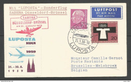 Aerophilatelie - Deutschland - Luftpost - 1959 - Köln Luposta - Sonderflug Sabena Düsseldorf-Brüssel - Heiligen Rocks - Aéreo