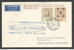 Aerophilatelie - Deutschland - Luftpost - 1960 - Erstflug Air France Caravelle München-Wien - Timbre Sur Timbre - Poste Aérienne