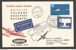 Aerophilatelie - Deutschland - Luftpost - 1957 - Wahn Flughafen - Erstflug Sabena Köln-Budapest-Bucarest - Europa - Autres & Non Classés