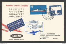 Aerophilatelie - Deutschland - Luftpost - 1957 - Wahn Flughafen - Erstflug Sabena Köln-Budapest-Bucarest - Otros & Sin Clasificación