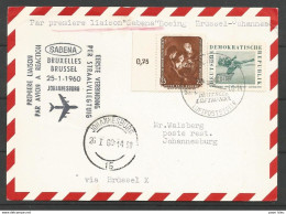 Aérophilatélie - DDR - Carte 1960 - Berlin Luftpost - Sabena Bruxelles-Johannesburg - Boeing - Rubens - Saut En Hauteur - Altri & Non Classificati