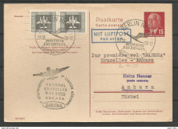 Aérophilatélie - DDR - Carte 1958 - Berlin Luftpost -Sabena Bruxelles-Ankara - Autres & Non Classés