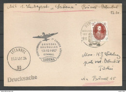 Aérophilatélie - DDR - Carte 1957 - Luftpost Berlin - 1er Vol Sabena Bruxelles-Istanbul - Heinrich Hertz - Autres & Non Classés