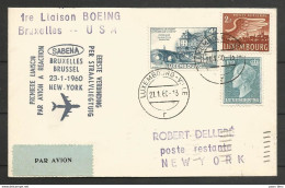 Aérophilatélie - Lettre 23/01/60 Luxembourg - 1er Vol Sabena Bruxelles-New York - Boeing Avion à Réaction - Covers & Documents