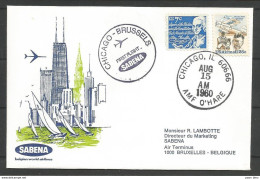 Aérophilatélie - USA -  Lettre 15/08/80 - Chicago-Bruxelles - 1er Vol Sabena - 3c. 1961-... Briefe U. Dokumente