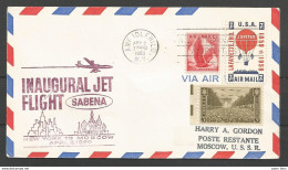 Aérophilatélie - USA - Lettre 1960 - New York-Moscou - Sabena Boeing Intercontinental 707 - Vignette Soldats Américains - 2c. 1941-1960 Storia Postale