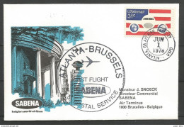 Aérophilatélie - USA -  Lettre 01/06/78 - Atlanta-Bruxelles - 1er Vol Sabena - 3c. 1961-... Cartas & Documentos