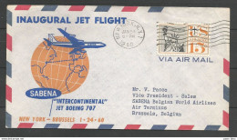 Aérophilatélie - USA - Lettre 24/01/60 - New York-Bruxelles - Sabena Boeing 707 - 2c. 1941-1960 Cartas & Documentos