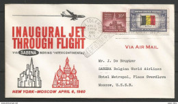 Aérophilatélie - USA - Lettre 6/4/1960 - New York-Moscou - Sabena Boeing Intercontinental 707 - 2c. 1941-1960 Briefe U. Dokumente
