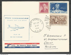 Aérophilatélie - USA - Lettre 26/10/59 - New York-Bruxelles-Gand/Gent - PAA Pan Am - - 1c. 1918-1940 Storia Postale