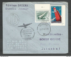 Aérophilatélie - Lettre 1957 - Luxembourg - Sabena 1er Vol Bruxelles/Istanbul - Brieven En Documenten