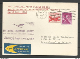 Aérophilatélie - USA - Carte 05/04/1958 - New York-Bruxelles-Frankfort- Hambourg - Lufthansa Inaugural Flight - 1c. 1918-1940 Storia Postale