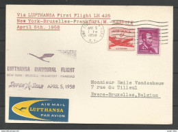 Aérophilatélie - USA - Carte 05/04/1958 - New York-Bruxelles-Frankfort- Hambourg - Lufthansa Inaugural Flight - 1c. 1918-1940 Briefe U. Dokumente