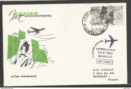 Aérophilatélie - Lettre Congo - 14-02-63 - Air Congo - Léopoldville-Bruxelles - Boeing - Andere & Zonder Classificatie