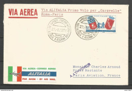 Aérophilatélie - Italie - Lettre 23/05/1960 - Alitalia 1o Volo Caravelle Roma-Paris - 1946-60: Marcophilia