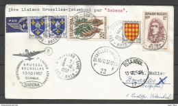 France - Aérophilatélie - Lettre 13/10/57 De Strasbourg + Cachet 1ère Liaison Bruxelles-Istanbul Sabena - 1960-.... Lettres & Documents