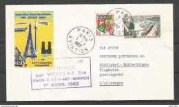 France - Aérophilatélie - Lufthansa Viscount 814 Paris-Stuttgart-Munich 01/04/1962 - 1315 Dinan La Rance - 1960-.... Lettres & Documents
