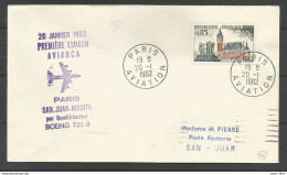 France - Aérophilatélie - Avianca 20/01/1962 Paris-San Juan-Bogota Boeing 720B - Cachet Paris Aviation - 1316 Calais - 1960-.... Storia Postale