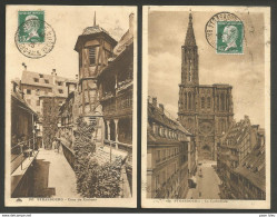 France - 2CPA De Strasbourg Pl De La Gare Des 8 Et 9-6-1925 - Timbres Type Pasteur N°171 - 1922-26 Pasteur