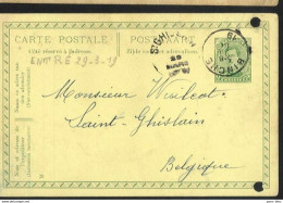 Belgique - Obl.fortune 1919 - Carte Postale De Waudrez Obl. BINCHE Année Grattée Vers ST GHISLAIN Cachet Artisanal - Fortuna (1919)