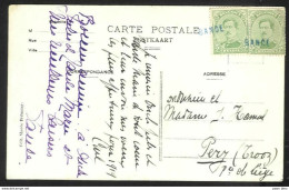 Belgique - Obl.fortune 1919 - N°137 (2) Sur Carte Vers Trooz - Obl. Linéaire BANDE En Bleu - Verso Chapelle - Procession - Fortune Cancels (1919)