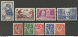 France - Entre N° 431 Et 464 - 9 Timbres * - Guynemer - Debussy - Balzac - Bernard - Type Iris - Nuevos