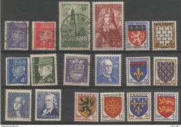 France - Lot De 16 Timbres Obl. Et * - Pétain, Tourville, Arras, Branly, Lavoisier, Chappe, Normandie, Languedoc,... - Usati