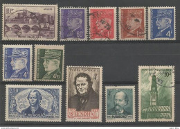 France - Lot De 11 Timbres Obl. Et * - Massenet, Pétain, Arras, Stendhal, La Pérouse, Angers - Usados