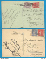 France - 2 Cartes Avec Oblitérations "roulette" De Belgique Sur Type Blanc, Semeuse, Expo Coloniale - Autres & Non Classés