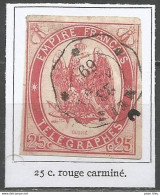 France - Timbres Télégraphes - N°1 25c. Rouge Carminé - Obl.METZ - Telegraaf-en Telefoonzegels