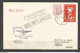 BRUXELLES-LUANDA - Sabena 7-11-1958 - Timbres Belgique (Europa + Lion Héraldique) - Vliegtuigen